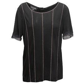 Chanel Kurzarm-Top Schwarz Größe US L Schwarz