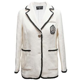 White & Black Balmain Crest-Accented Blazer Size US S White