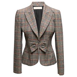 Valentino Garavani Brown & Multicolor Valentino Wool Glen Plaid Blazer Size US 6 Brown