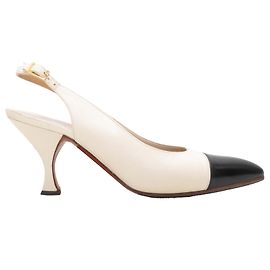 Vintage White & Black Chanel Pointed Cap-Toe Slingbacks Size 37 White