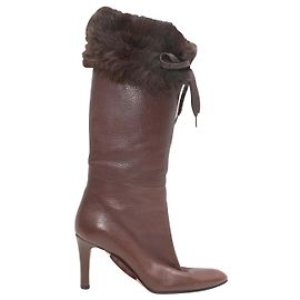 Braune Gucci spitze Lederstiefel mit Nerzpelzbesatz Größe 9B Braun