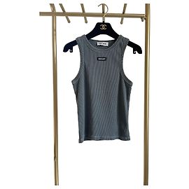 Débardeur Slim Côtelé Miu Miu Gris en Coton avec Logo Autre