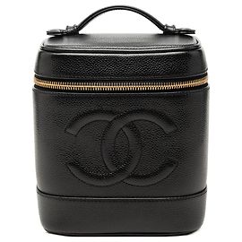 Black Chanel CC Caviar Vanity Case Black