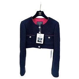 Chanel Tweed Jacke Schwarz Kurzgröße 36 Andere