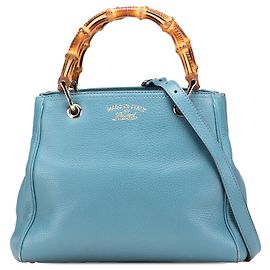 Sac à main Gucci Small Bamboo Shopper en cuir de veau bleu Bleu