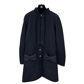 Chanel 24B Long Wool Coat Black Other