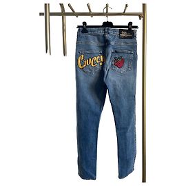 Calças Jeans Gucci em denim azul com bordado de morango Outro