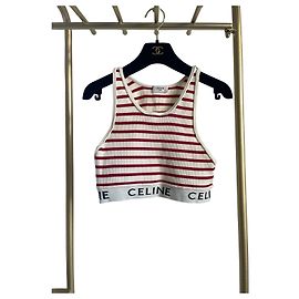 Céline gestreiftes Baumwoll Tanktop rot weiß Andere