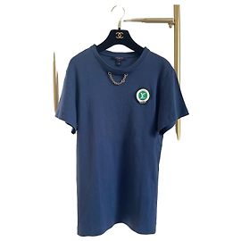Louis Vuitton Camisa de Manga Corta Azul de Algodón con Logo Otro