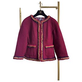 Veste Chanel en tweed bouclé bordeaux taille 34 Autre