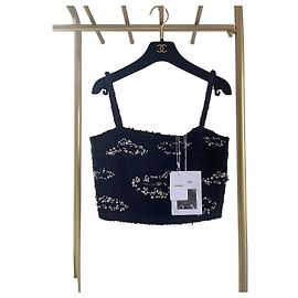 Chanel 22C Top canotta nero con strass e perline Altro