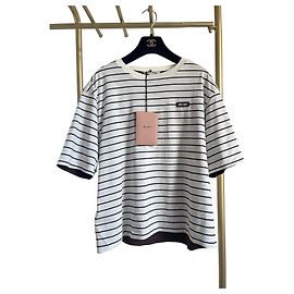 Top Miu Miu de Rayas de Algodón de Manga Corta Blanco XS Otro