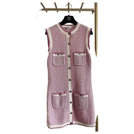 Chanel 22P Kleid aus Baumwolle rosa weiß kariert Andere