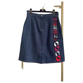 Chanel Black Denim Skirt with Logo Print Size 38 Other