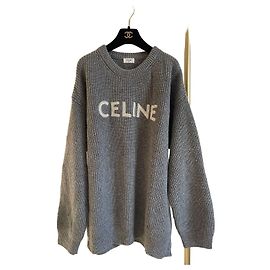 Céline Oversized Logo Wool Sweater Gray Other