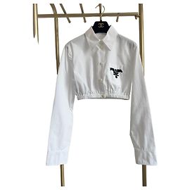 Camicia Prada Bianca in Cotone con Logo Floccato Altro