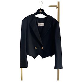 Chaqueta corta de tweed negro Céline con botones dorados Otro