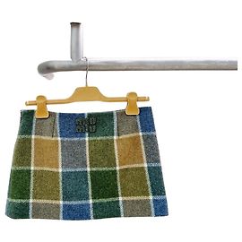 Miu Miu Yellow-Green Color-Block Plaid Wool Skirt Other