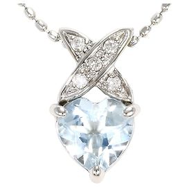 Autre Marque 10K Weißgold-Halskette mit Aquamarin und Diamant Golden