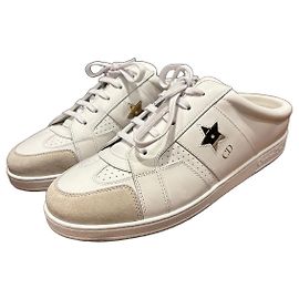 Christian Dior B23 Mules Baskets en cuir blanc Blanc Doré
