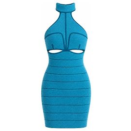 Herve Leger Hervé Léger Abito Bandage Halterneck Blu Blu