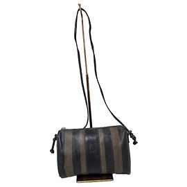 Fendi Pequin Borsa a Spalla Rigata Nero e Beige Marrone Nero