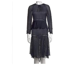 Vestido de seda com riscas azul marinho e folhos Zimmermann Azul escuro