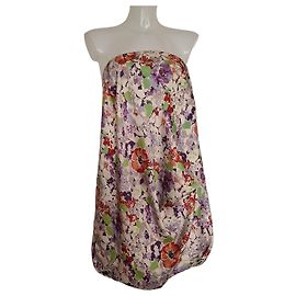 Zimmermann Floral Silk Strapless Dress White Red Green Purple