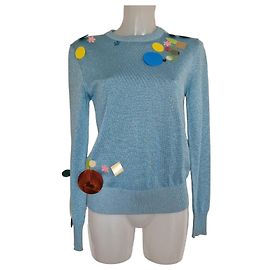Christopher Kane blauer Metallic-Strickpullover mit Applikationen Blau Metallisch