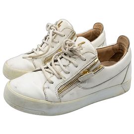 Giuseppe Zanotti Baskets en Cuir Blanc à Zips Dorés Blanc