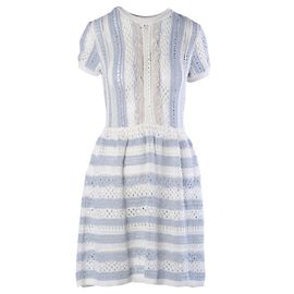 Vestido de malha crochet em algodão com riscas azuis e brancas Red Valentino Branco Outro