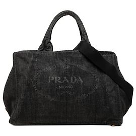 Sac cabas satchel Prada Denim Canapa Logo noir Noir