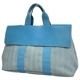Hermès Borsa Tote Hermes Valparaiso MM Toile Chevron Blu