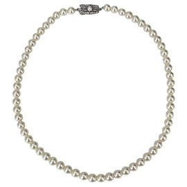 Autre Marque Freshwater Vintage White 7mm Pearl Filigree Silver Clasp Necklace 43cm White