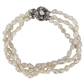 Autre Marque Pulsera Torchon de Perlas Keshi Rice de Agua Dulce 5mm Vintage White Blanco