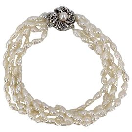 Autre Marque Freshwater Vintage White 5 mm Keshi Rice Pearl Torchon Bracelet White