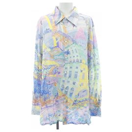 Hermès LES FOLIES DU FAUBOURG Seidenhemd Pink Blau