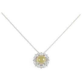 Autre Marque PT900 PT850 Chrysoberyl Cat's Eye Diamantenhalskette Silber