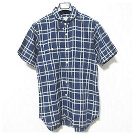 Autre Marque Camisa de manga corta a cuadros y cuello redondo de algodón y lino HAVERSACK Azul Azul marino