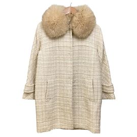 Autre Marque Grace Class Jules TOURNIER Tweed Fox Fur Coat Beige