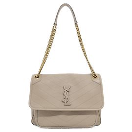 Yves Saint Laurent Bolsa de Ombro Saint Laurent Niki Medium em pele de cordeiro Bege Dourado