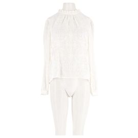 Blusa SéZane Branca com Padrão Floral e Renda Branco