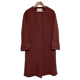 Autre Marque green label relaxing Angora Beaver Collarless Coat Brown