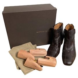 Botas curtas em couro de lagarto Bottega Veneta Marrom