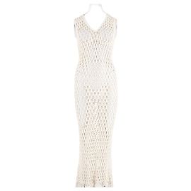 Autre Marque Vestido maxi de ganchillo blanco MARYSIA con flecos Blanco