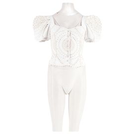 Autre Marque Top cropped de algodão branco bordado Charo Ruiz Branco