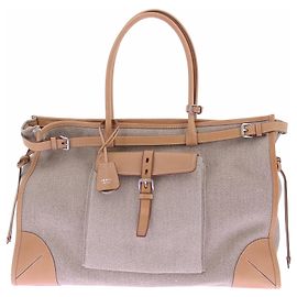 Prada Sac cabas Bonnie en lin et cuir Beige