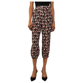 Gucci Pantaloni cropped bulldog in seta neri e rosa - size UK 8 Multicolore