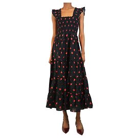Autre Marque Vestido maxi floral com bolinhas pretas - size UK 8 Preto