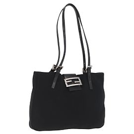 FENDI Mamma Baguette Tote Bag Black Silver Other